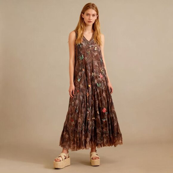 NWT $395 JOHNNY WAS BIYA Nyah Embroidered Mesh Maxi Tank Dress Size S - Picture 1 of 14